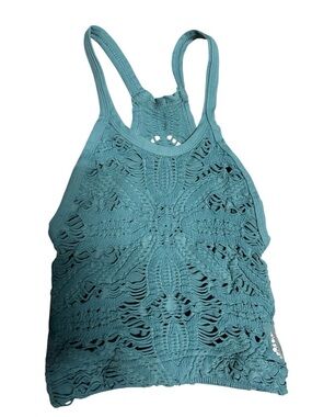 Free People Movement Teal Active Crochet Halter Tank Top - Sz S